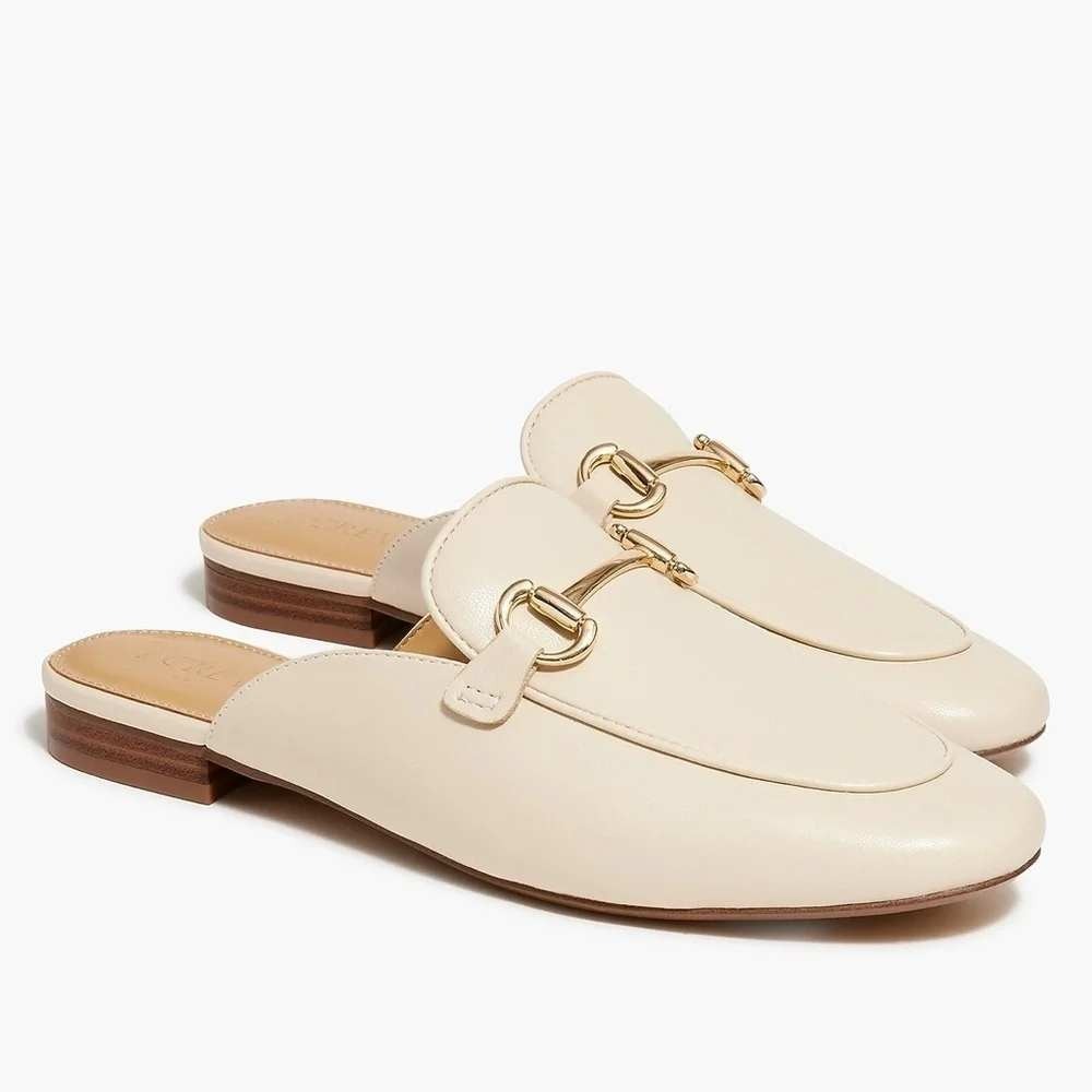 J.Crew Horsebit Mule Loafers Women 9.5 Ivory Excellent Pointed Toe Flat